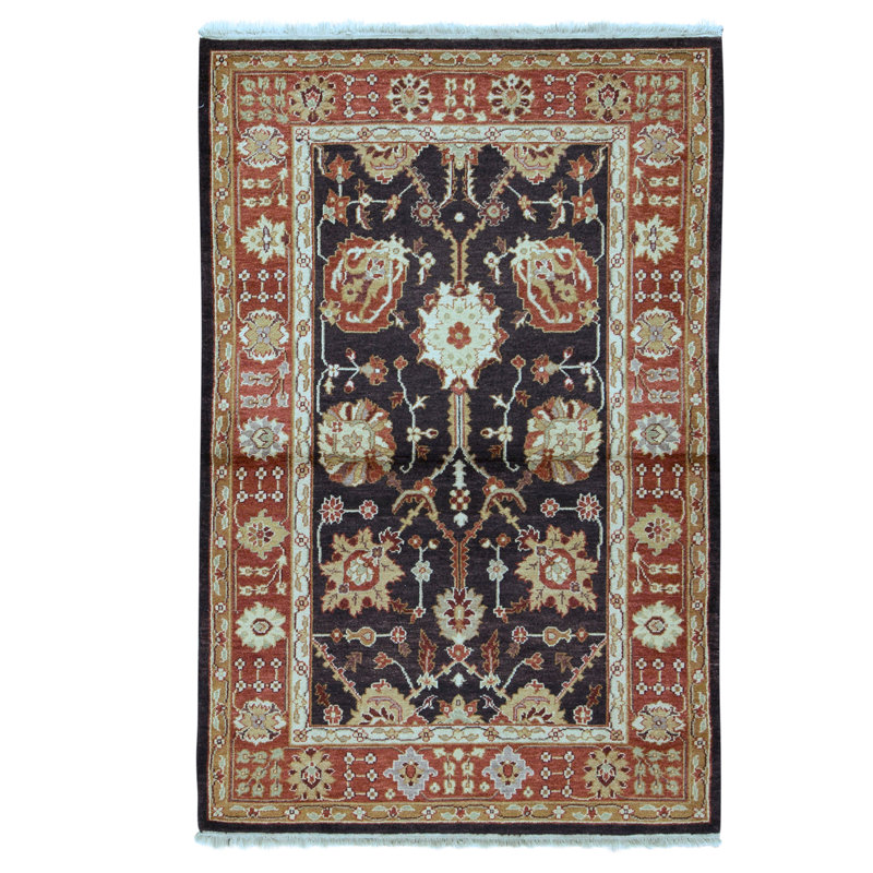 Hand Knotted Wool Area Rug in Brown And Rust