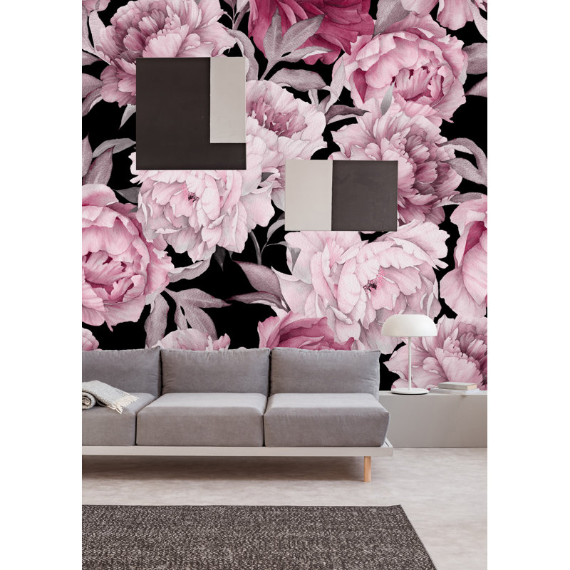 Murale 4 pièces Kylertown Peony, Noir, L 10,42 pi x l 125 po
