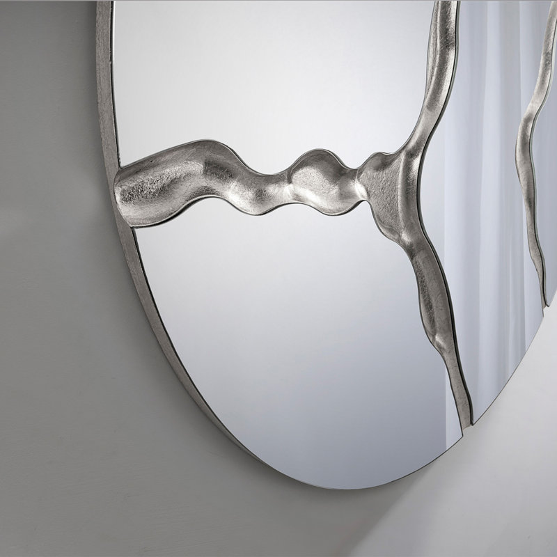 Surcos Round Mirror, Silver