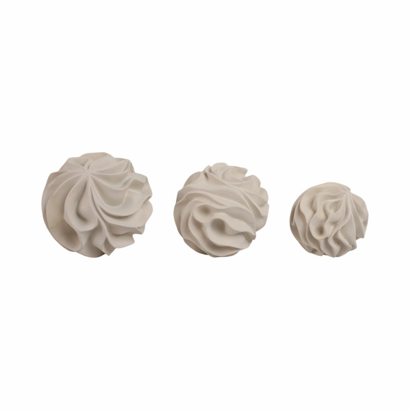 Set Of 3 4/5/6" Ostend Wavy Spheres, White