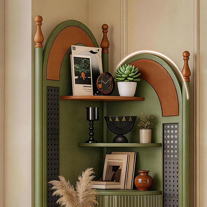 Retro Green Solid Wood Corner cabinet