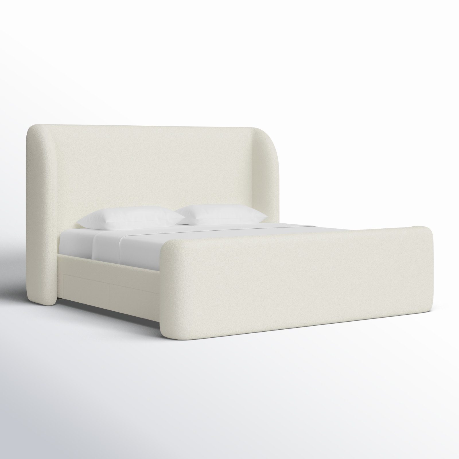 Upholstered Storage Wingback Bed, King, Cream Boucle