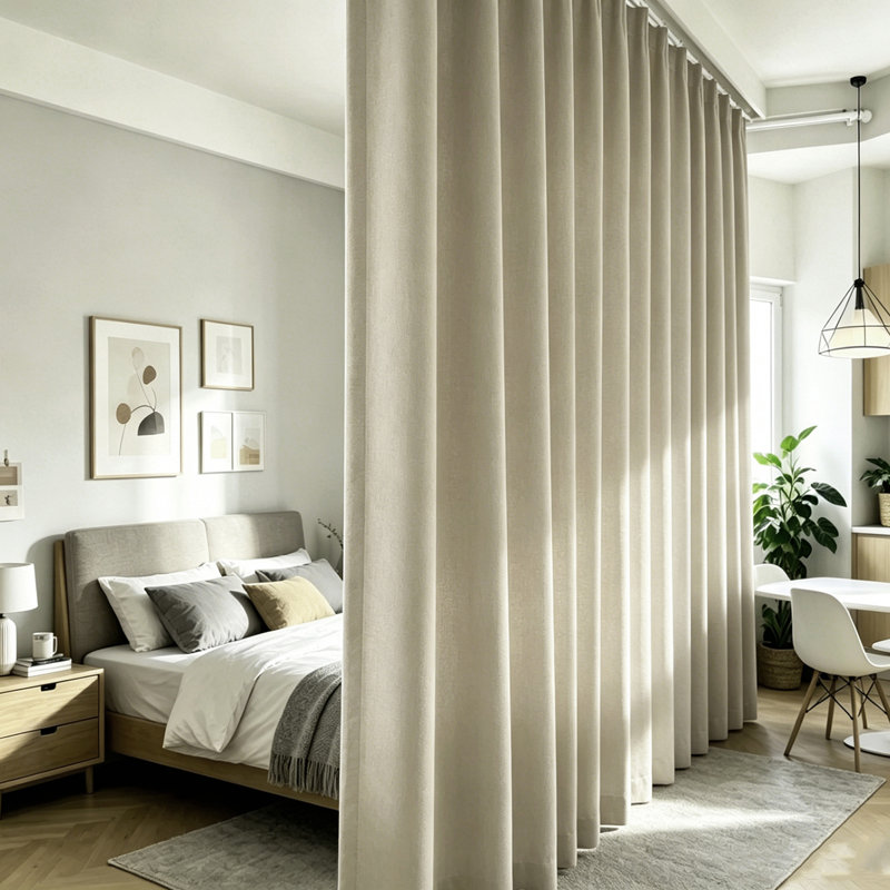 Rideau occultant avec rail de plafond flexible de 100 pouces, panneau de séparation d'intimité en lin pour chambre à coucher, bureau et studio, 1 panneau