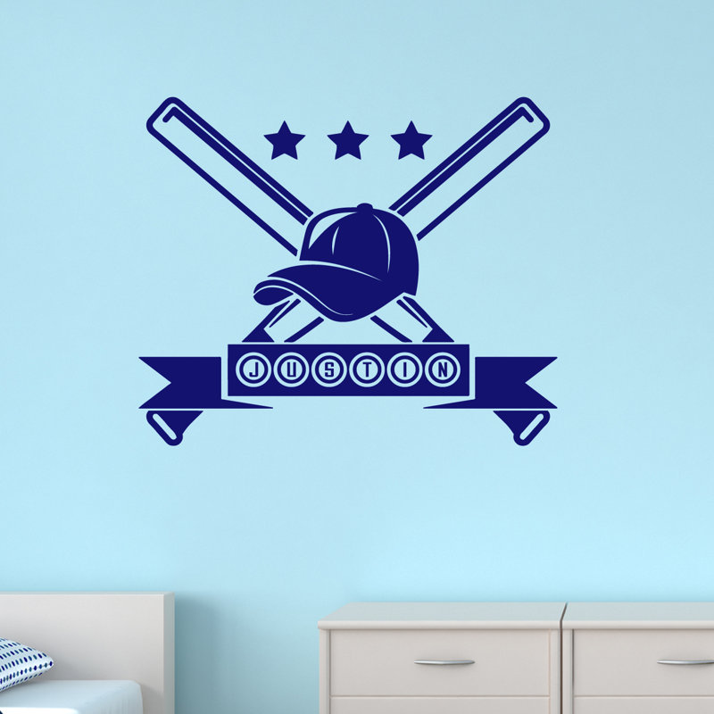 Décalcomanie murale baseball, Bleu marine, Oui