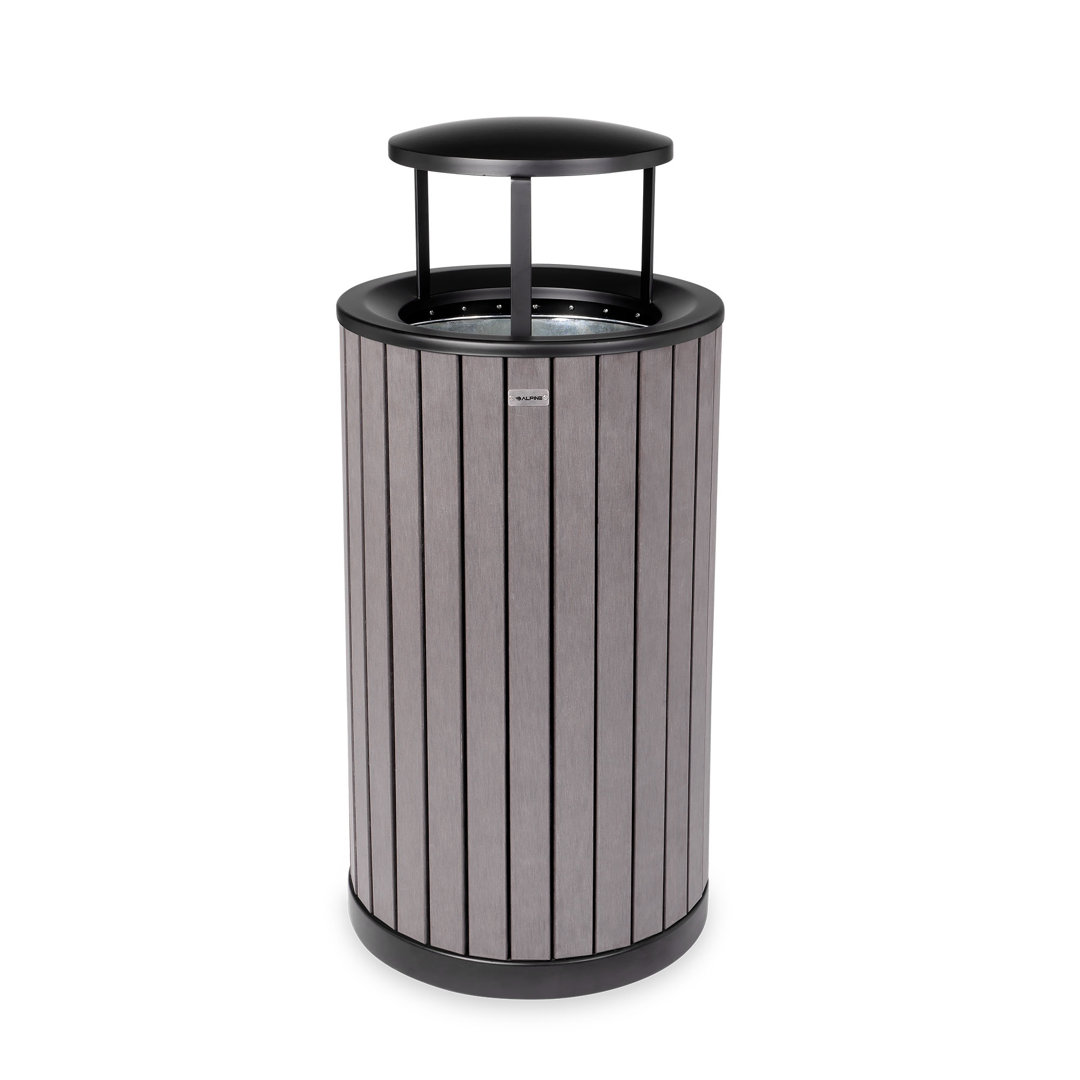 Stainless Steel Park Curbside Outdoor Commercial 32 Gallon Trash Can with Lid Alpine Industries 