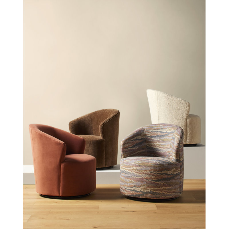 Deryn Upholstered Barrel Chair, Nave Bark Performance Distressed Velvet