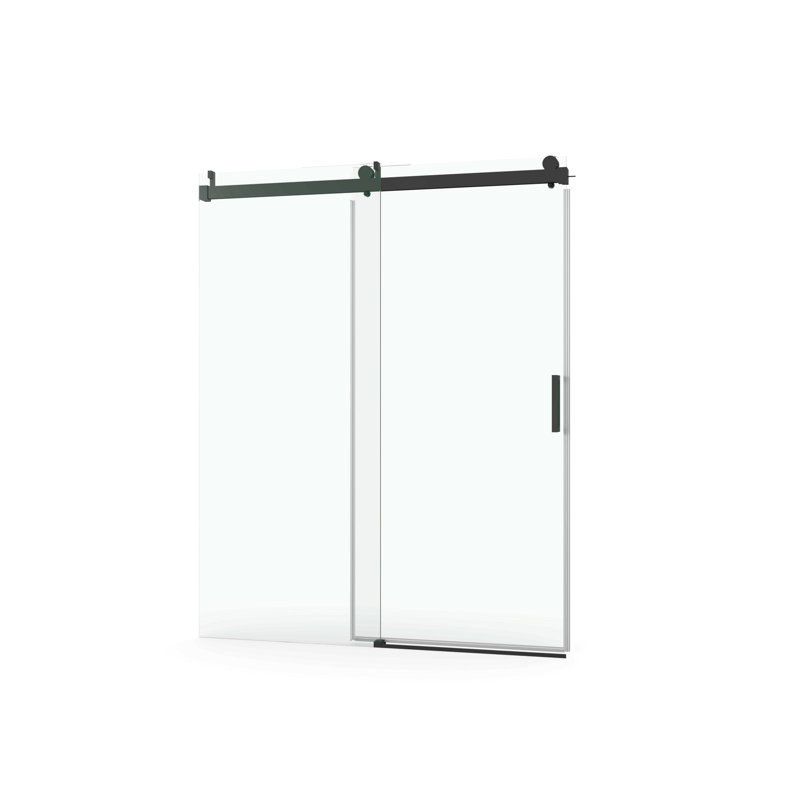 Porte de douche coulissante simple sans cadre à fermeture en douceur, verre trempé de 3/8 po (10 mm) avec revêtement facile à nettoyer