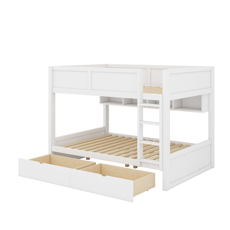 Lit superposé avec tiroirs, lit superposé en bois avec armoires de rangement et lumières DEL, Blanc