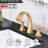 Brushed Golden Bathroom Tap - 3 Hole 2 Handle With Simple Pop-Up Drain Assembly Sink Faucet Efficient And Stain- Finish-124831709