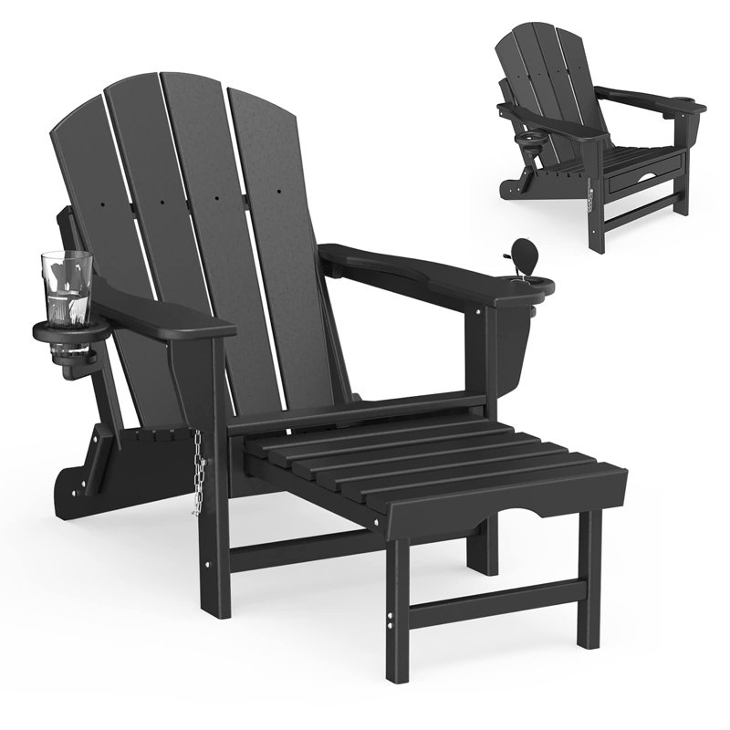 Chaise Adirondack pliante avec repose-pieds rétractable, Noir