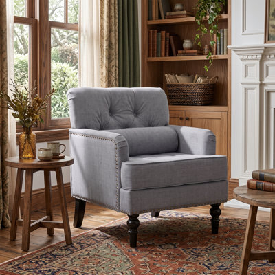 Fauteuil rembourré 26,5 po à dossier haut moderne avec coussin, gris