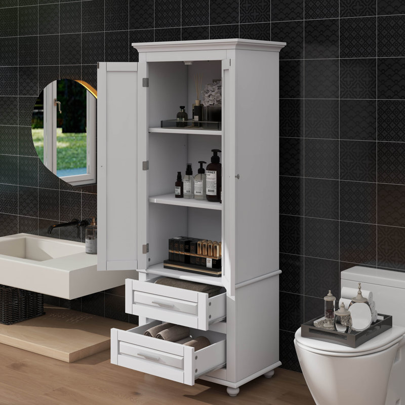 Armoire de rangement haute avec deux tiroirs pratiques, Blanc