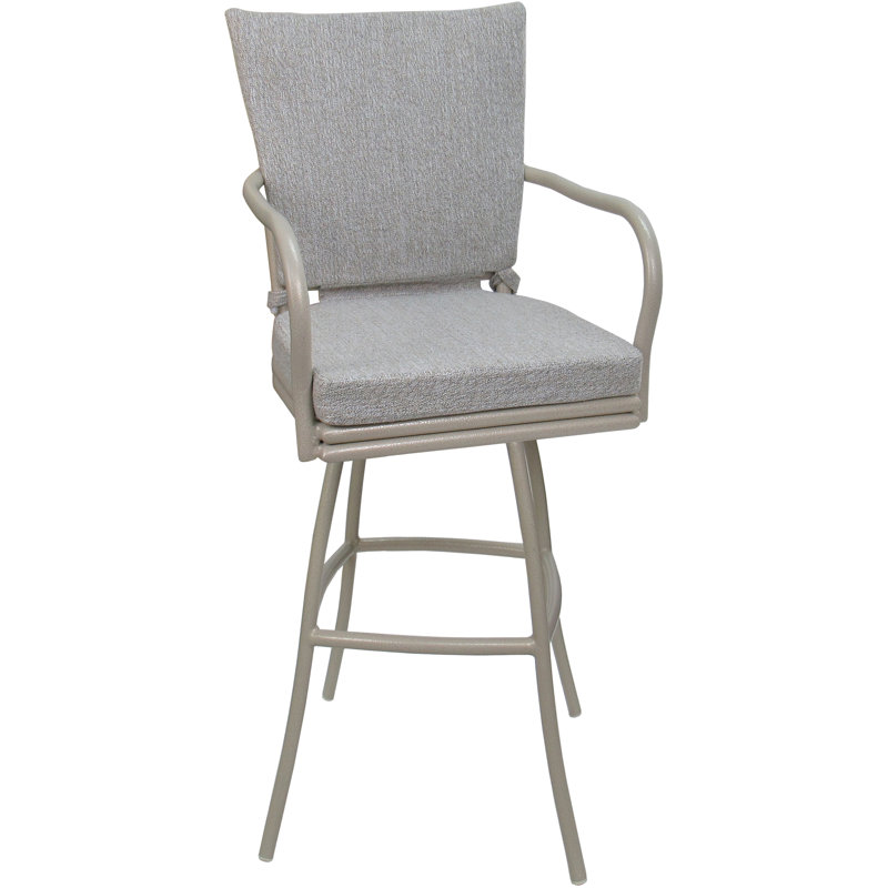Tabouret d'extérieur en aluminium avec coussin Travisha, Blanc, Beige, 30"