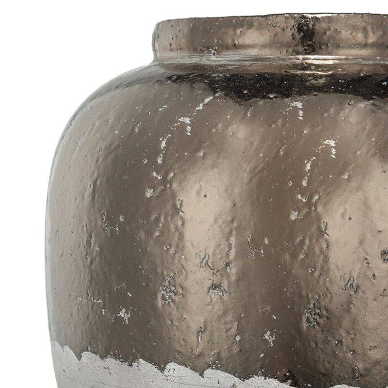 Vase rond en céramique brun Sienna, Hauteur totale - 16 po