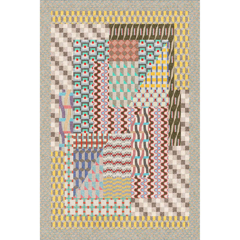 Boho Geometric Patchwork Area Rug for Living Room Bedroom, Modern Accent Rug for Home Decor, Rectangle 9' x 12'