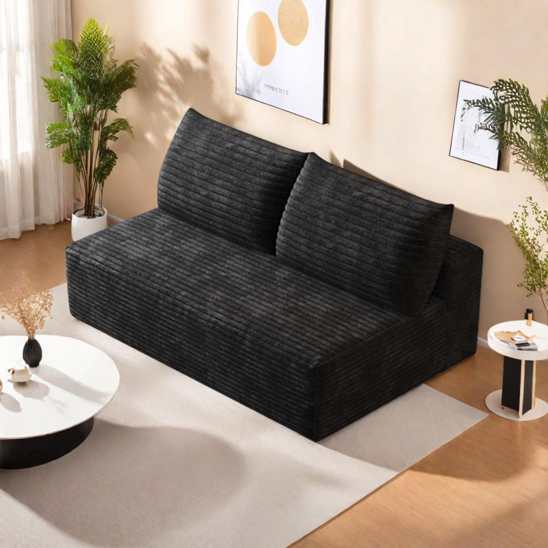 Canapé modulaire moderne avec sièges profonds, canapé rembourré, sans assemblage, Noir
