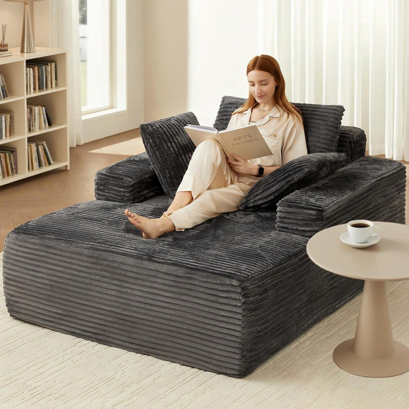 Chaise longue moderne surdimensionnée de 119 cm (47 po) en flanelle sans os, grise, aucun assemblage requis