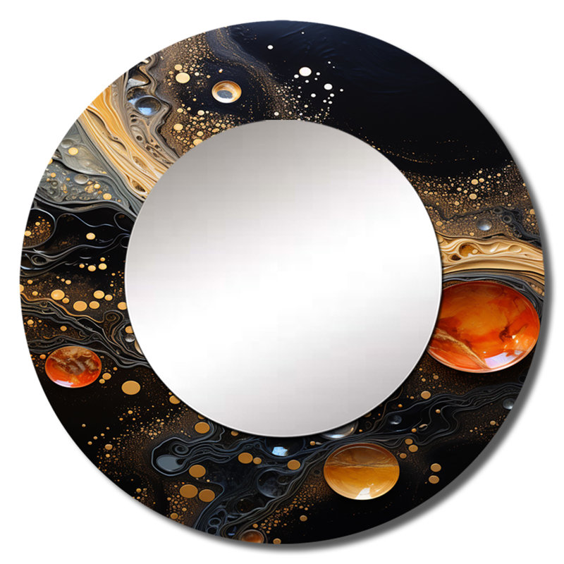 Sharlita, abstrait café Nitro nébuleuse - miroir de formes abstraites, miroir mural rond unique moderne, impression sur métal