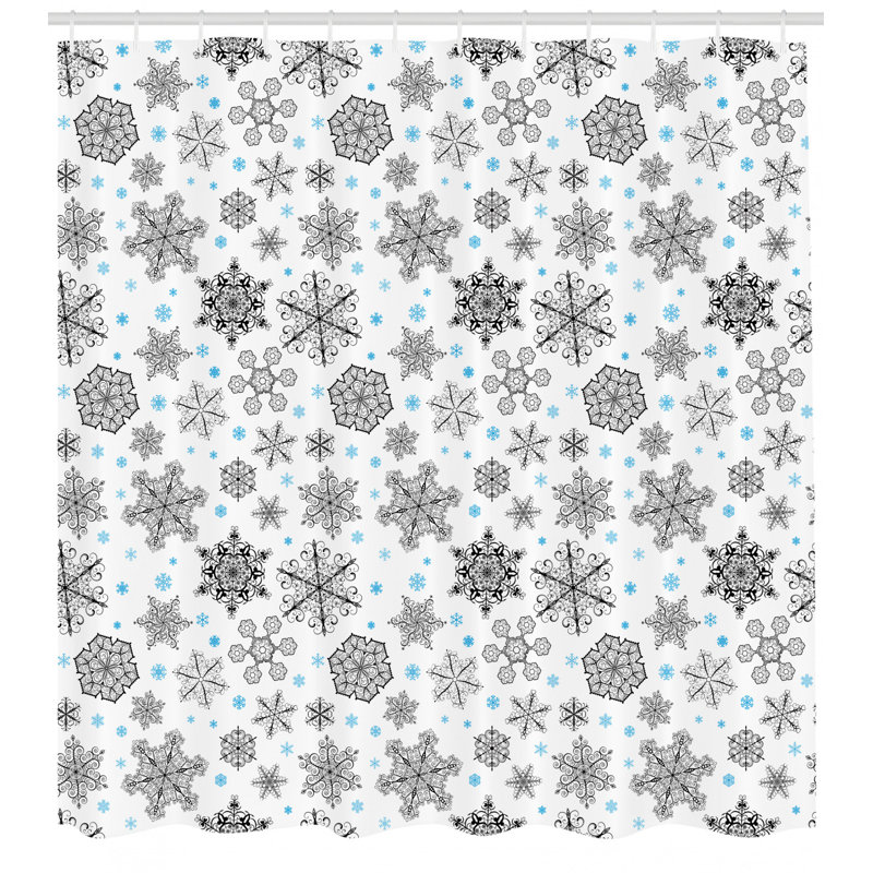 Ensemble de rideau de douche flocon de neige et crochets, H 75 po x l 69 po