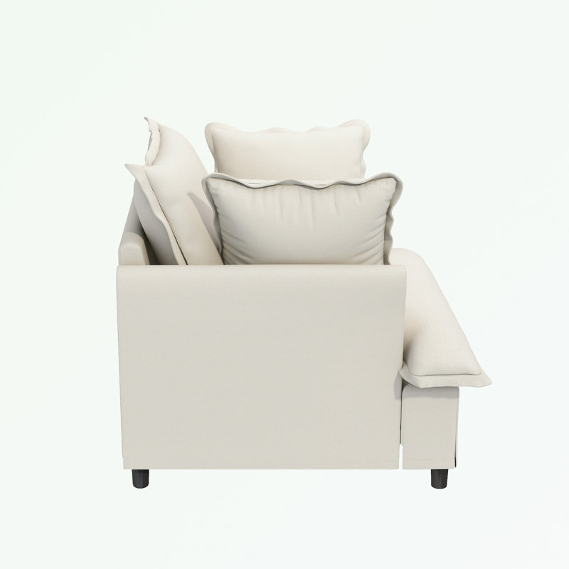 Chenille Single Seat Sofa with Pillows, Beige