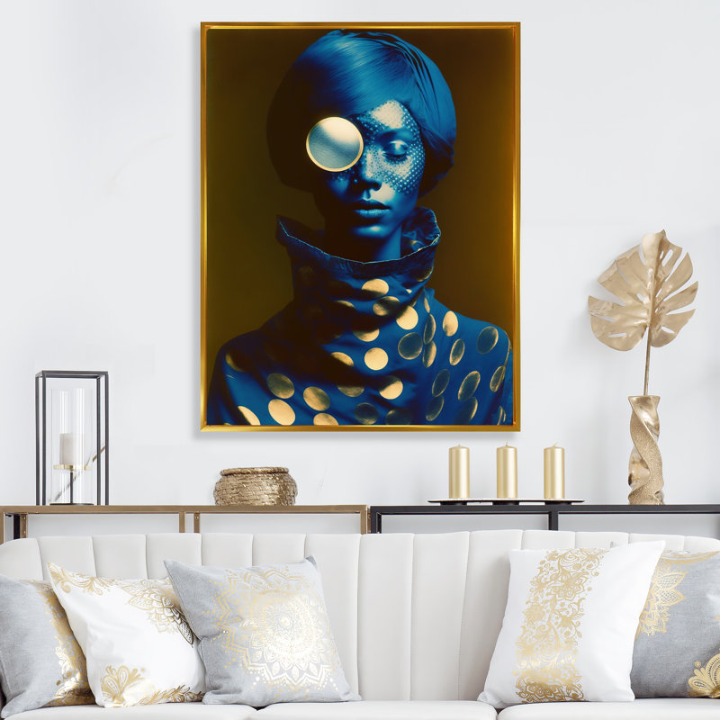 Eliades Avant Garde, modèle en or et bleu rétro VI sur toile, H 20 po x l 12 po x P 1 po, Cadre flottant doré