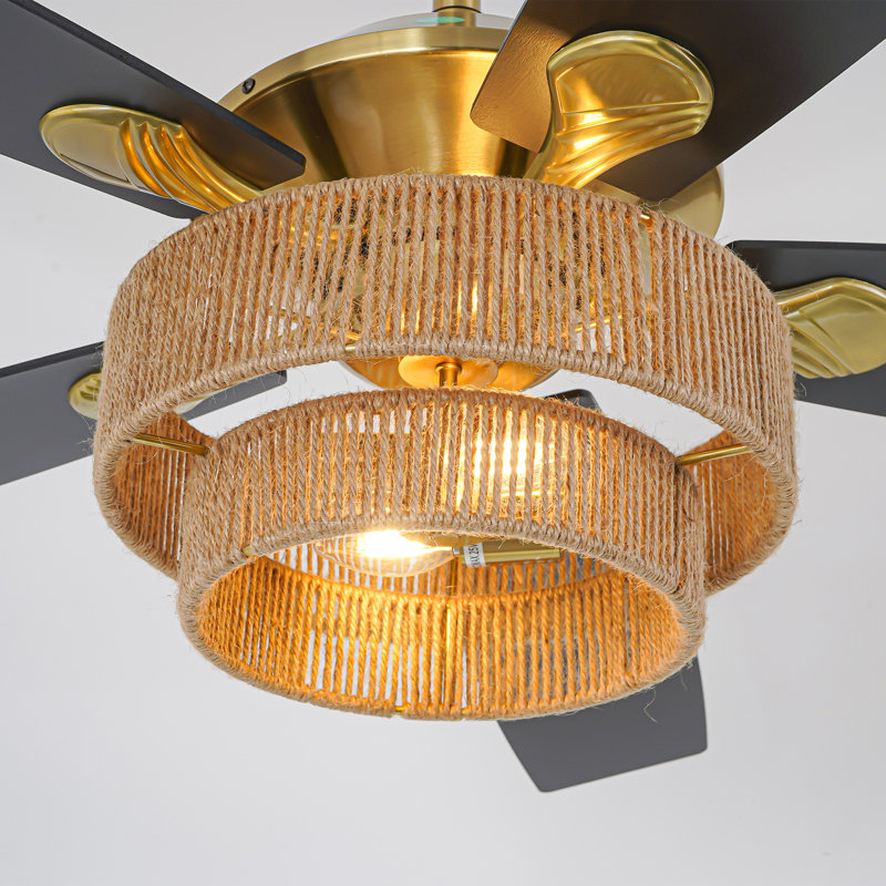 Ventilateur de plafond cage 52 po à 2 niveaux avec corde et télécommande 52 po