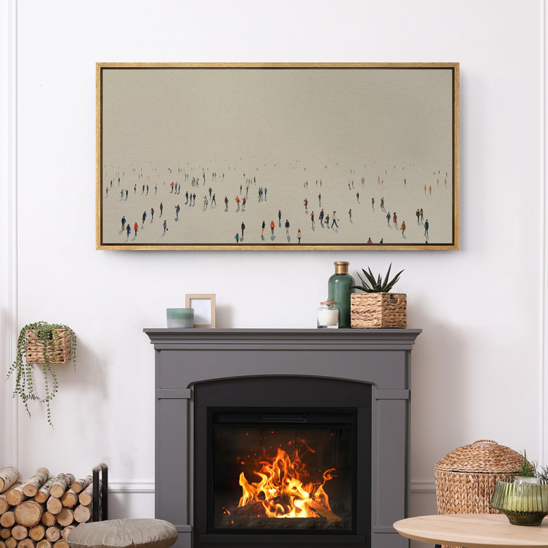 Foule piétonne minimaliste, scène d'art moderne, H 30 po x l 60 po, Natural