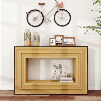 Console Modern Contrast moderne avec structure en bois stratifié et plateau noir
