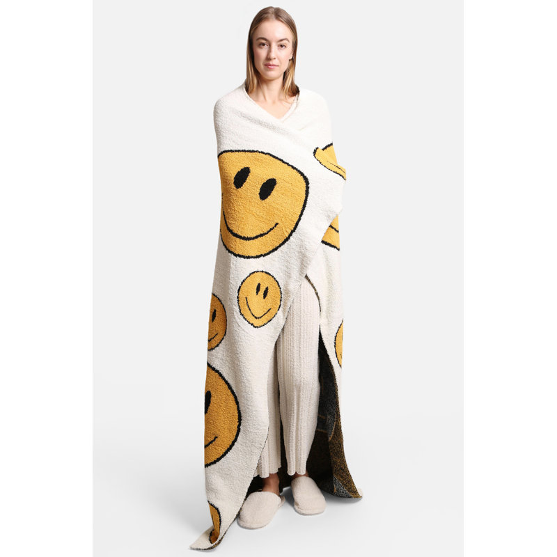 Jeté doux Happy Face , Blanc