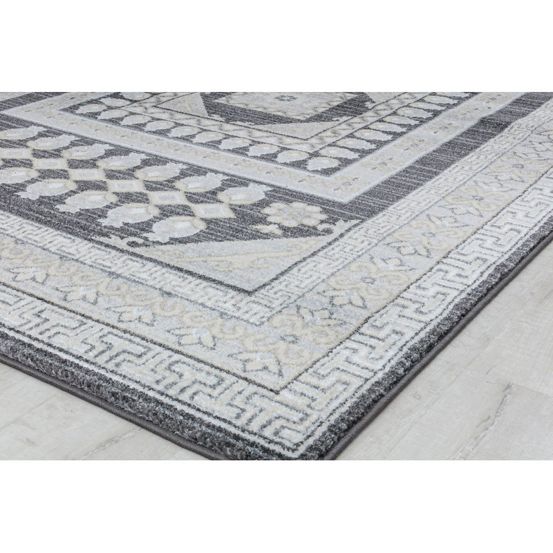 Tapis oriental gris / crème Roxy, Tapis de couloir de 2 pi 6 po x 8 pi