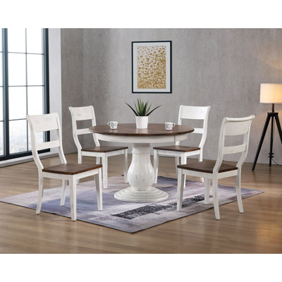 5 - Piece Extendable Rubberwood Solid Wood Dining Set in White and Brown- seats 4-6 people