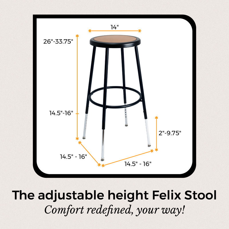 Felix Height Adjustable Steel Stool, Assembly Ready, Bar Stool, Black
