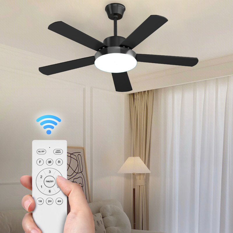 52" Black Ceiling Fan with LED Light and Remote Control