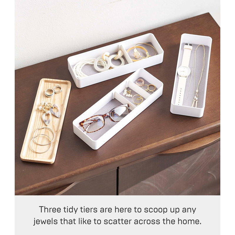 White and Natural Wood Stacking Jewelry Box Organizer