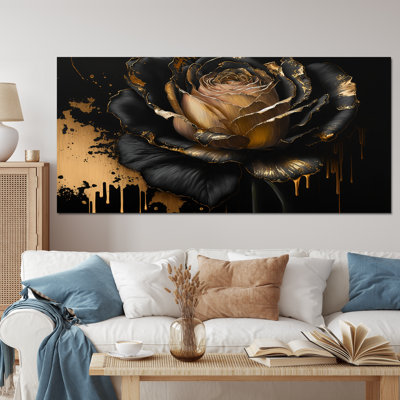 Black And Gold Rose II - Rose Framed Canvas Print