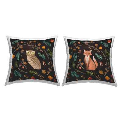 Coussin décoratif d'automne Cozy Autumn Botanicals Owl & Fox Woodland Creatures par Ziwei Li (ensemble de 2)