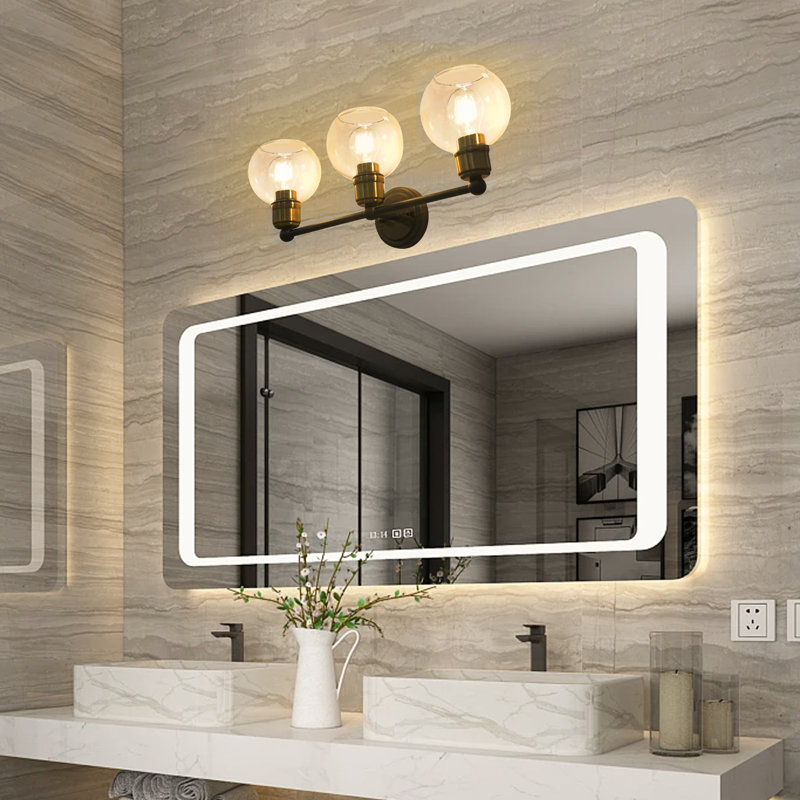 Luminaire de meuble-lavabo noir mat à 3 lumières, miroir de salle de bain moderne avec abat-jour en verre transparent, applique murale câblée E26 pour chambre à coucher, commode, homologué UL