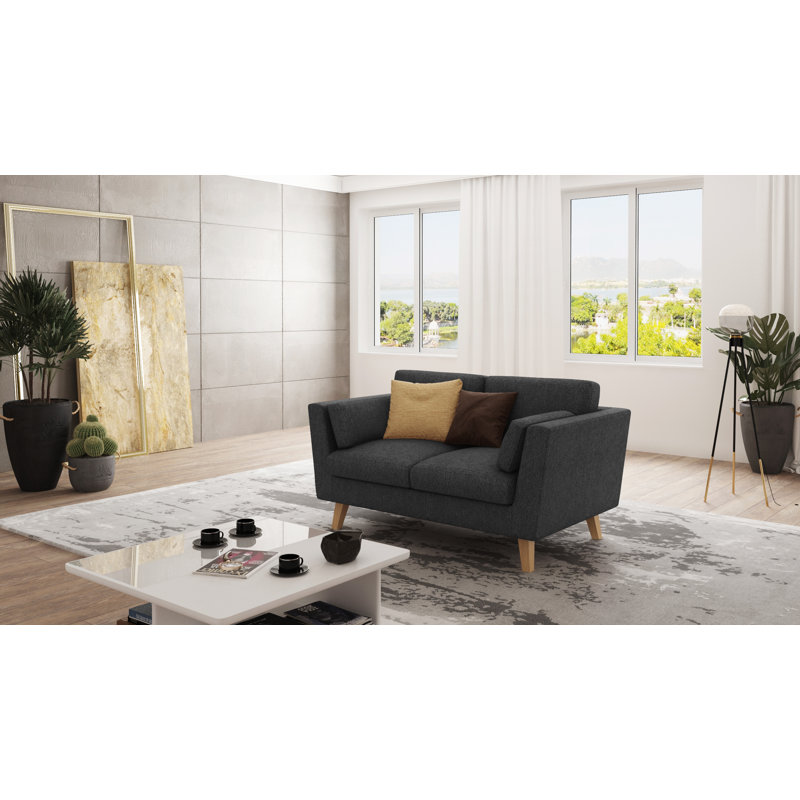 Sofa 2 Seater with Wooden Legs In Scandinavian Style , Graphite