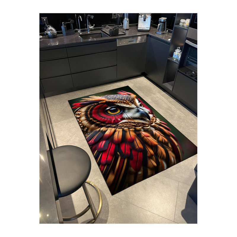 Tapis rouge lavable à la machine Owl Bird, Rectangle 3 pi 11 po x 5 pi 11 po