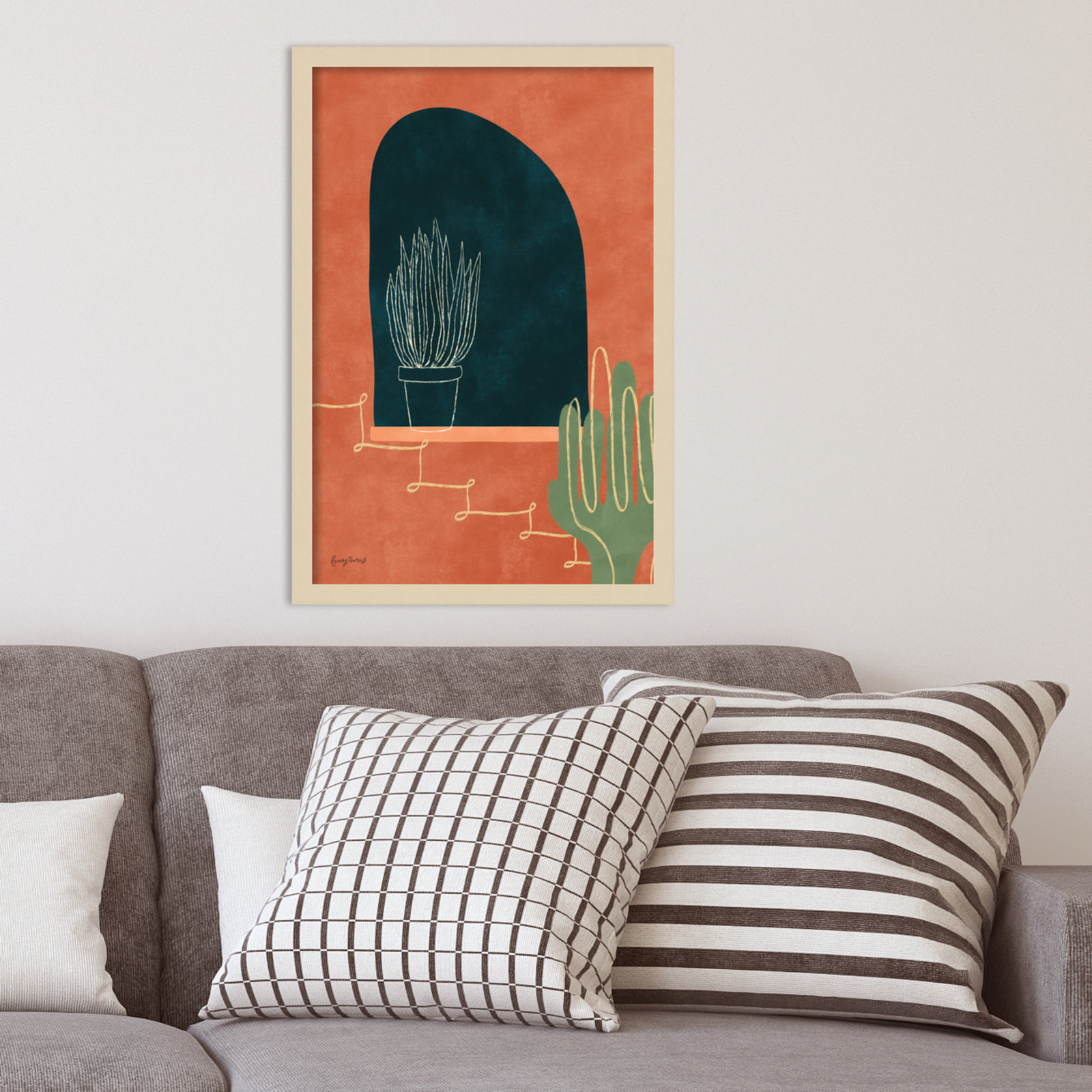 Desert Succulents Print by Becky Thorns, Brown Framed, 25" H x 17" W