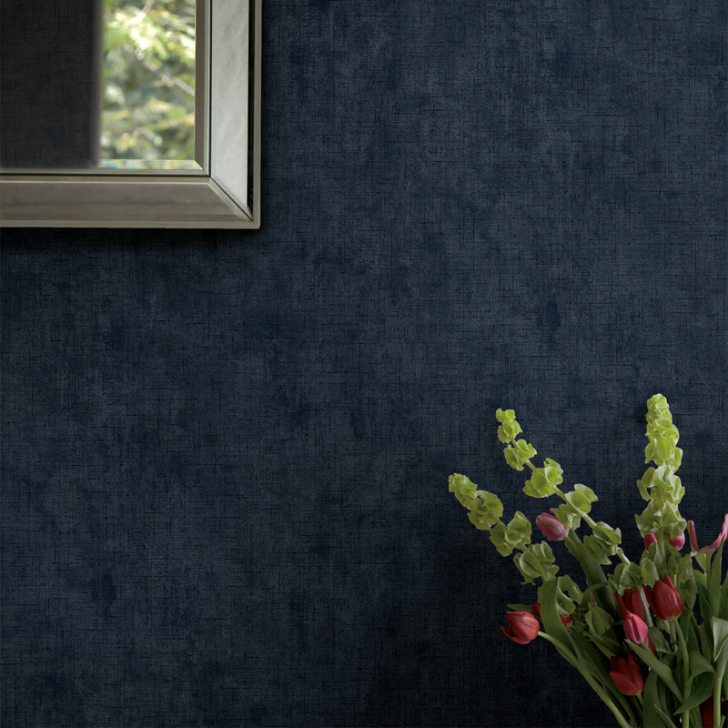 Laura Ashley Plain Pale Silver Removable Wallpaper, Midnight Seaspray