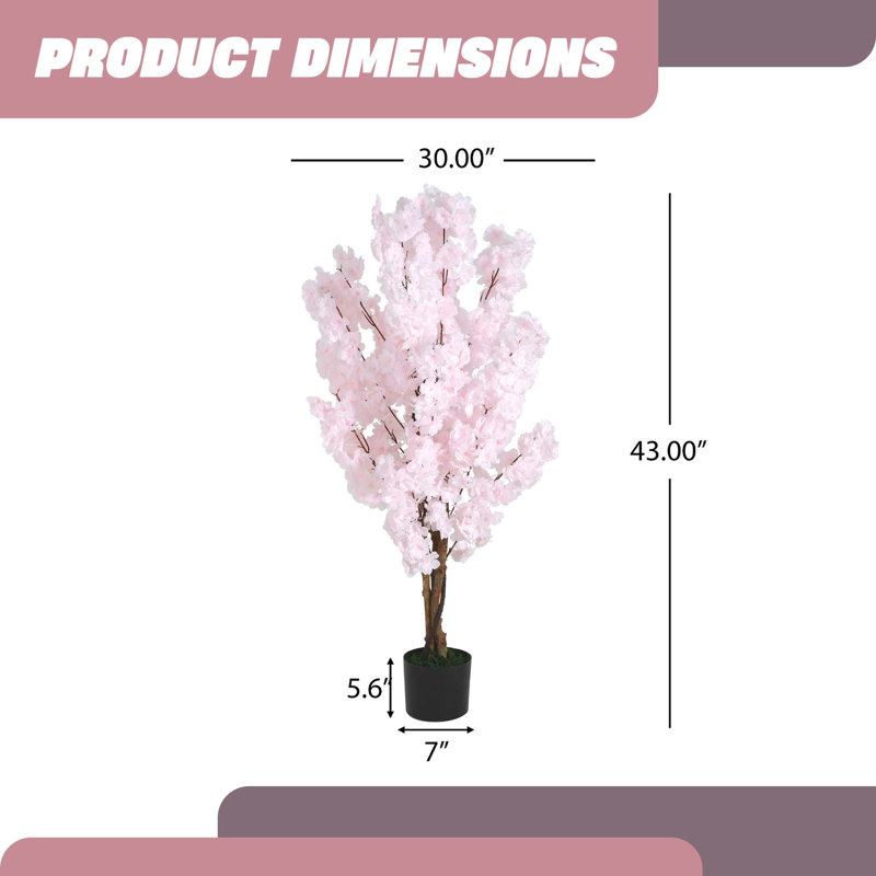 Cerisier artificiel rose 43 po avec pot
