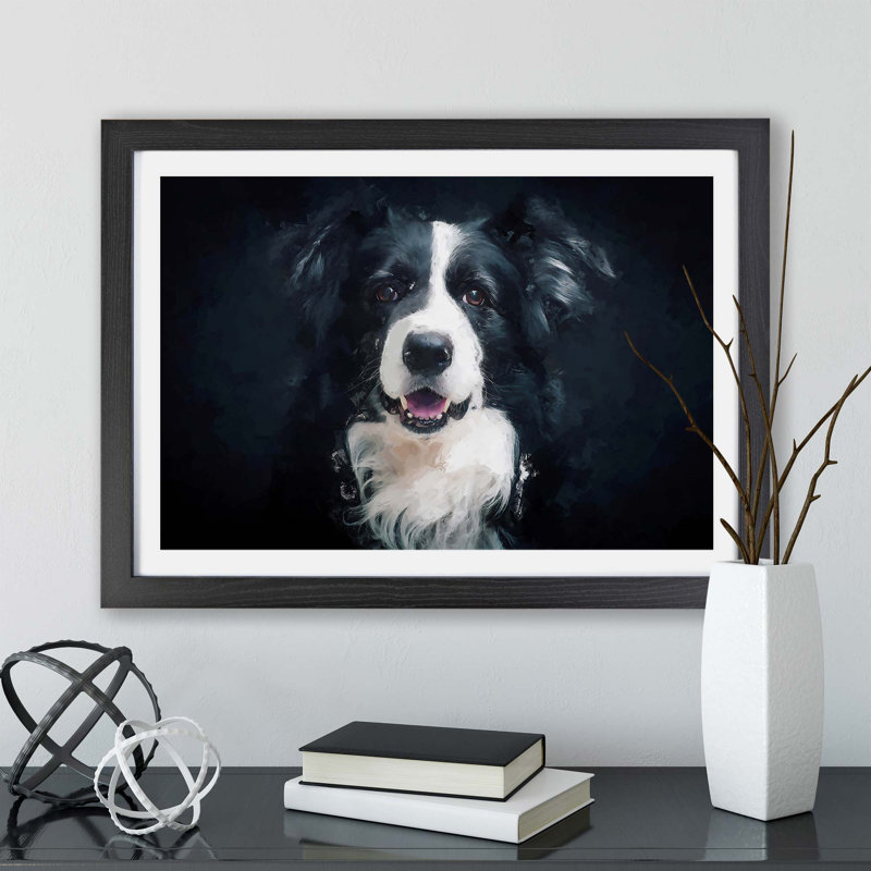 Portrait Of A Border Collie Dog - Single Picture Frame Print, Black, 33cm H x 45cm W x 2cm D