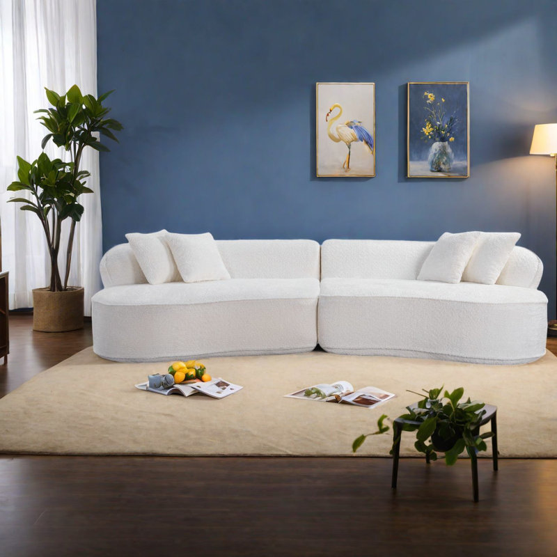 Modern Luxury Sectionals, Spacious White Boucle Couch, No Assembly Needed
