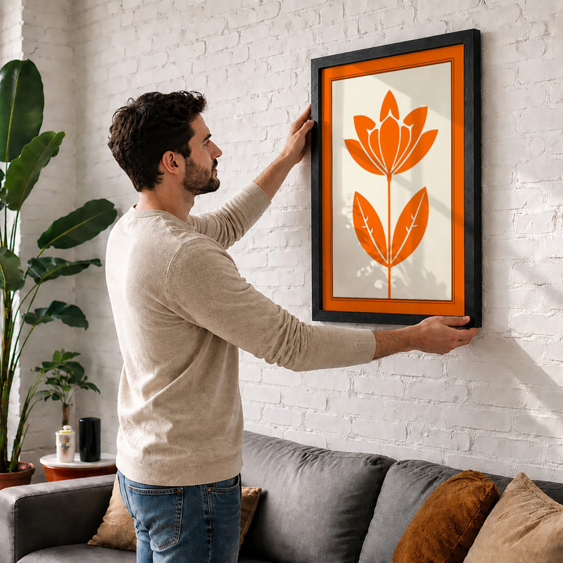 Single Stem in Gold Botanical - Framed Print, A1 - 84.1 x 59.4 cm, Black