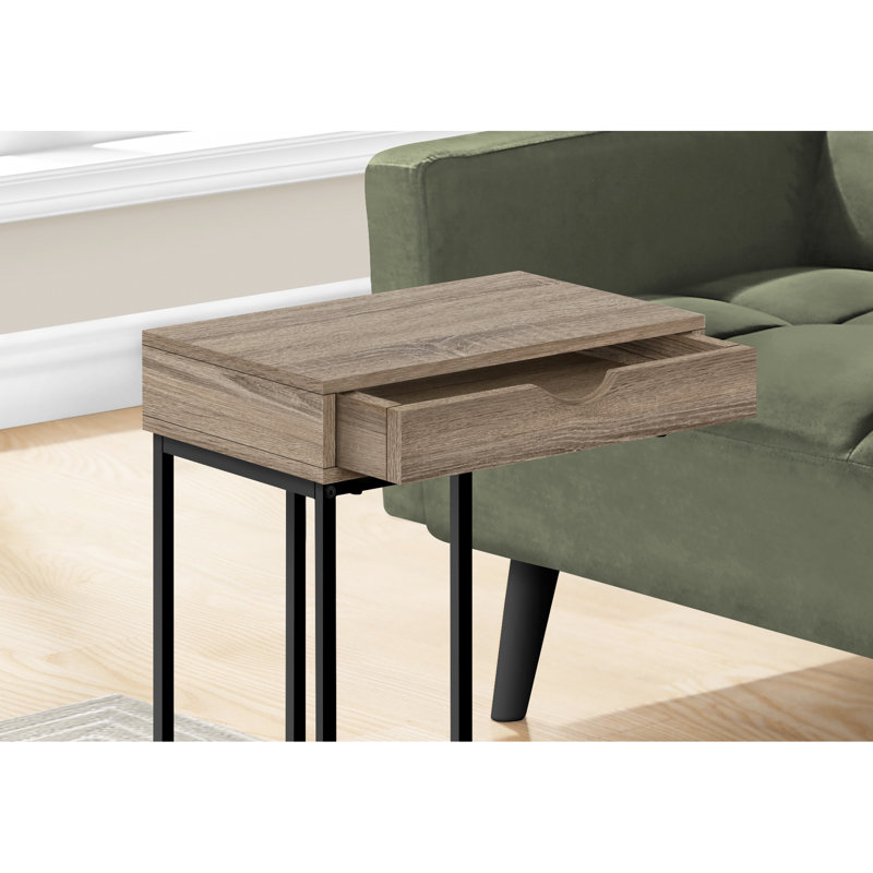 Table d'appoint pour chambre à coucher, avec tiroir de rangement, stratifié taupe et cadre en métal noir, espace de rangement élégant