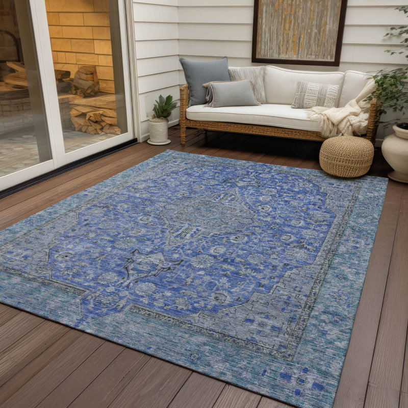 Tapis intérieur / extérieur bleu Vexira, 8' x 10'