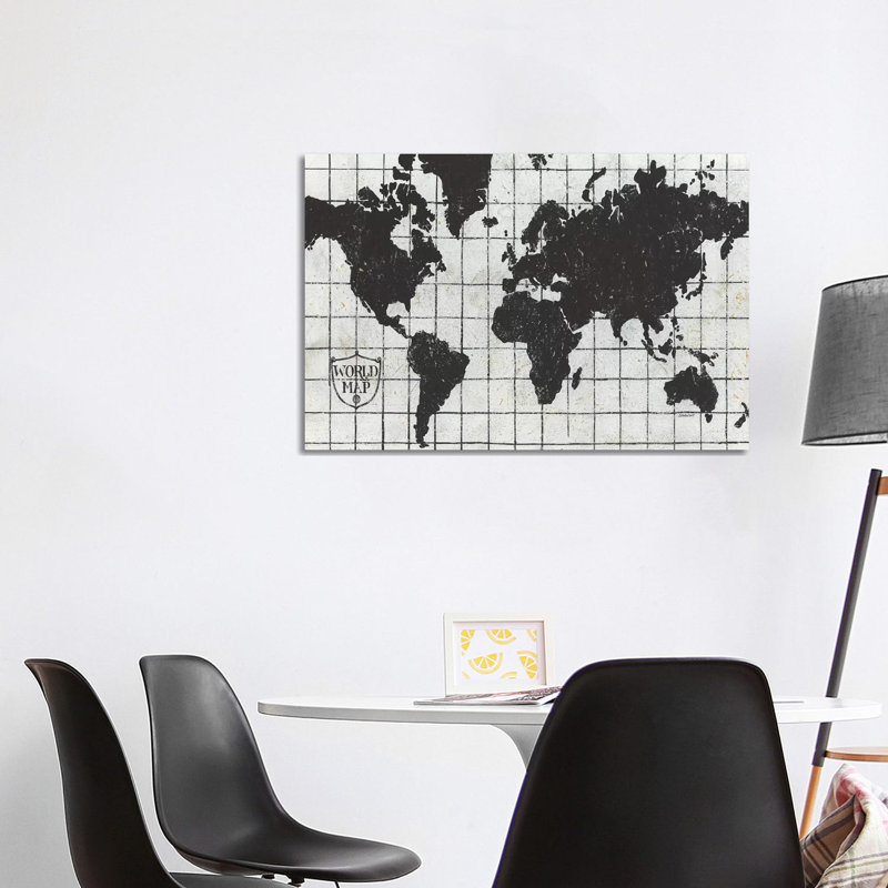 Black Gild World Map I Crest by Kathrine Lovell - Wrapped Canvas Gallery-Wrapped Canvas Giclée, 101.6 cm H x 66.04 cm W