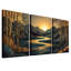 «Bamboo Forest River Mountains Golden Sunset», ensemble de 3 toiles murales-133443940
