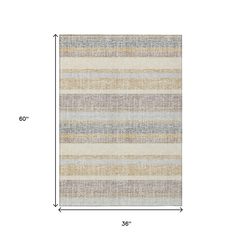 Tapis intérieur lavable rayé doré et argent 3 pi x 5 pi, Rectangle 3 pi x 5 pi